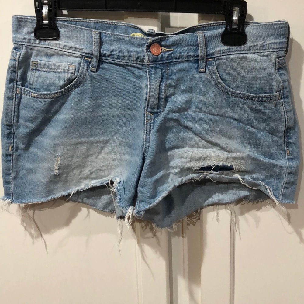 Distressed denim shorts